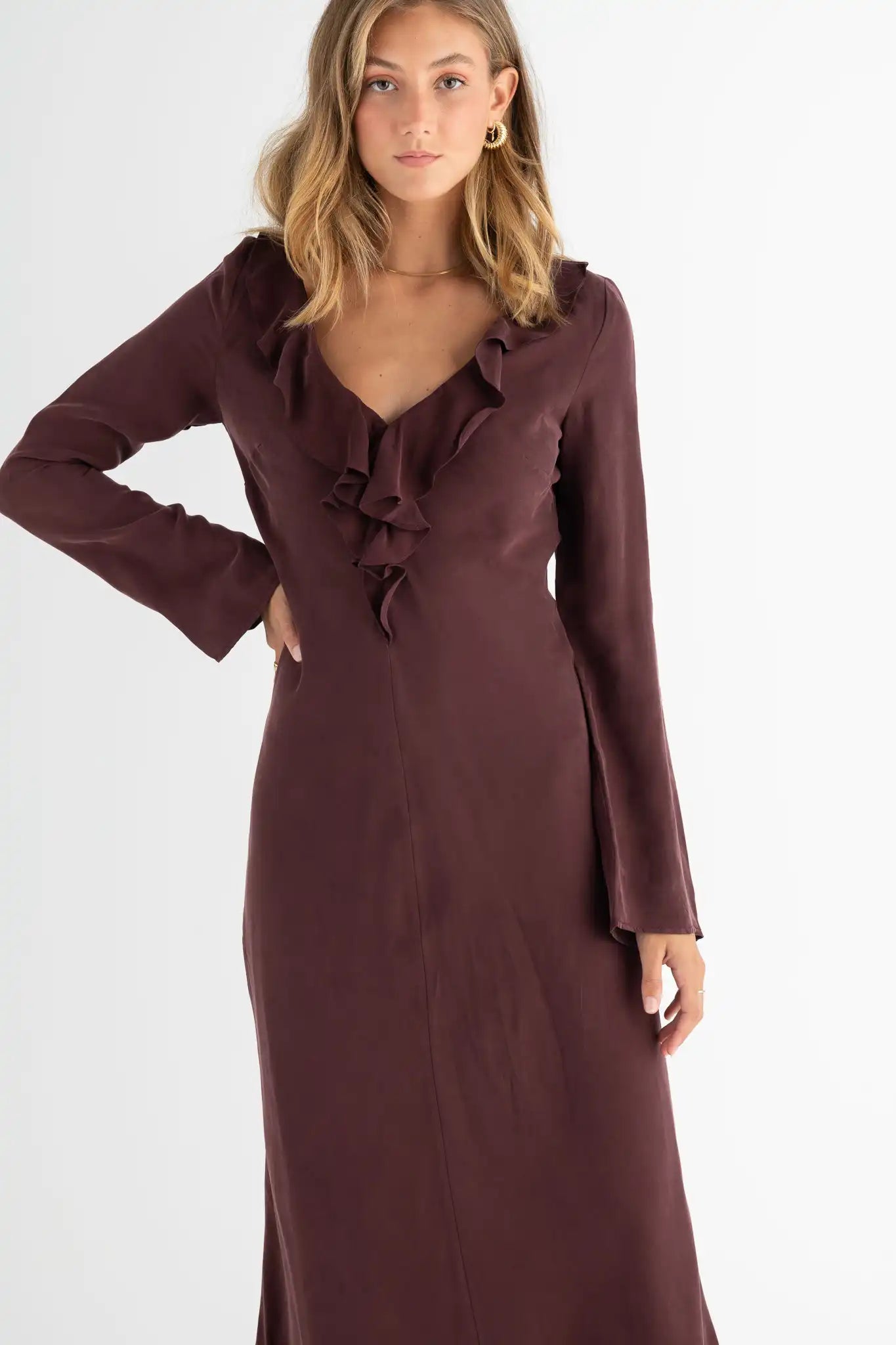 PASDUCHAS Soul Long Sleeve Burgundy Tencel Maxi Formal Dress