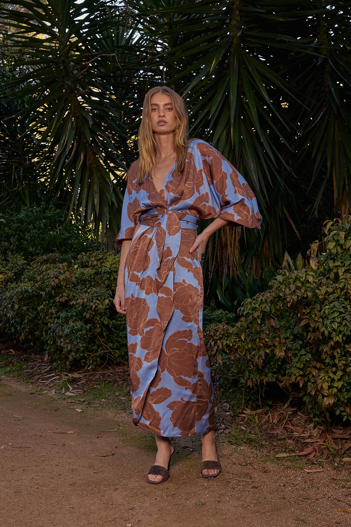 wrap midi dress australia Lucent Wrap Midi – Satin Floral Midi Dress with Tie Waist & Long Sleeves –  PASDUCHAS