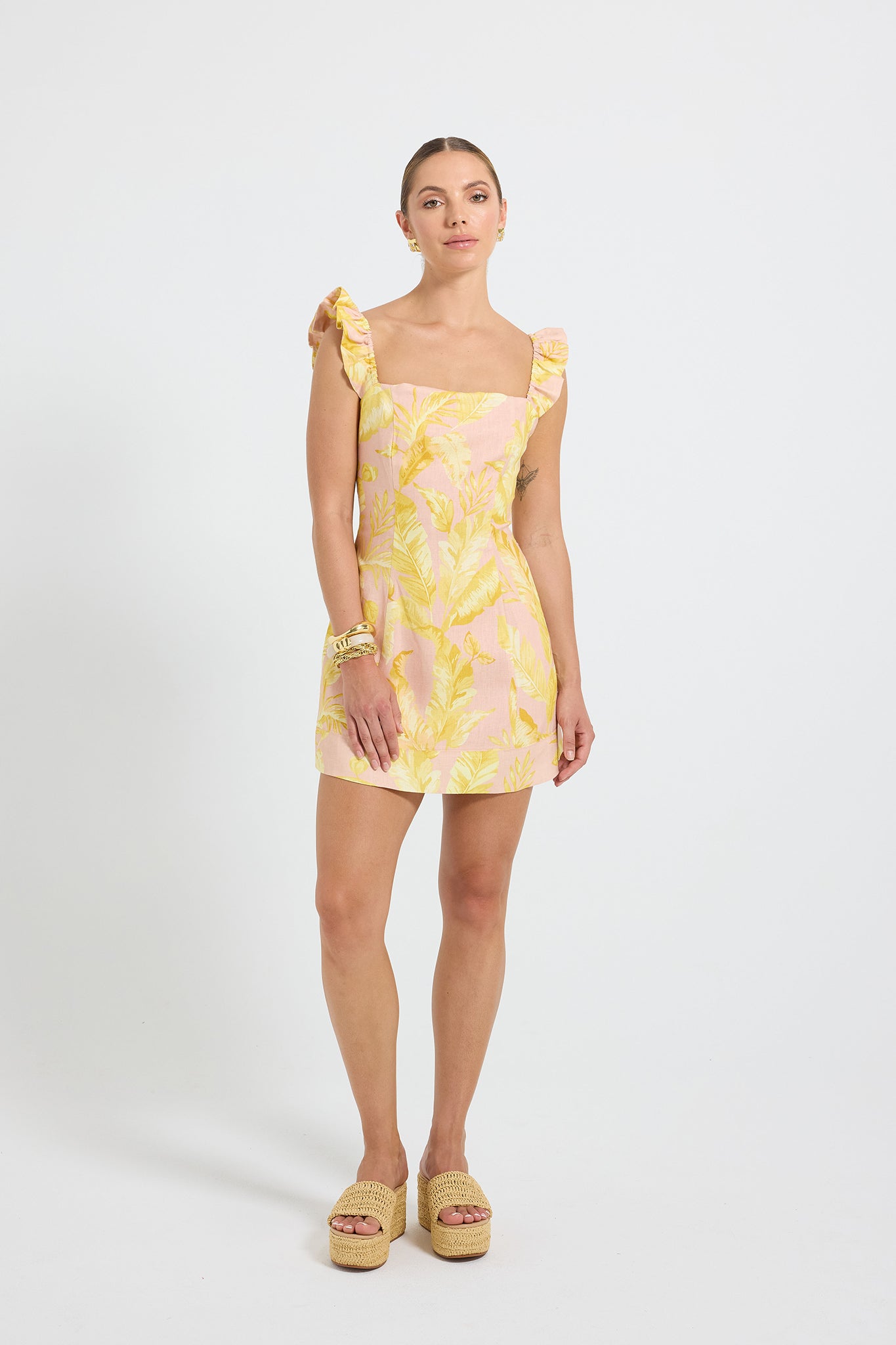 Palma Mini Dress by PASDUCHAS | Palm Print Linen-Cotton Dress