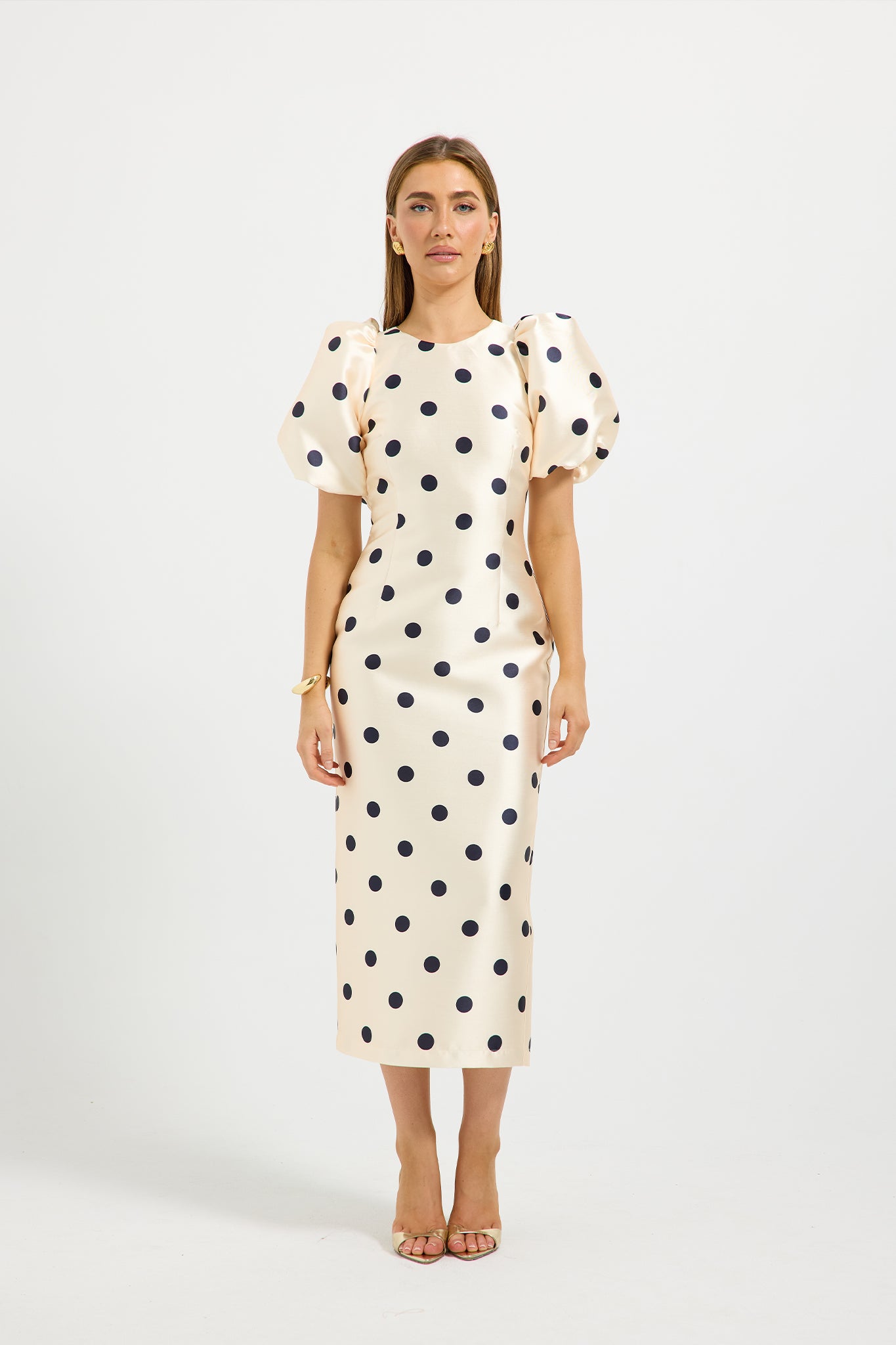 cream polka dot taffeta midi dress self-portrait - Cream Polka Dot Taffeta Midi Dress