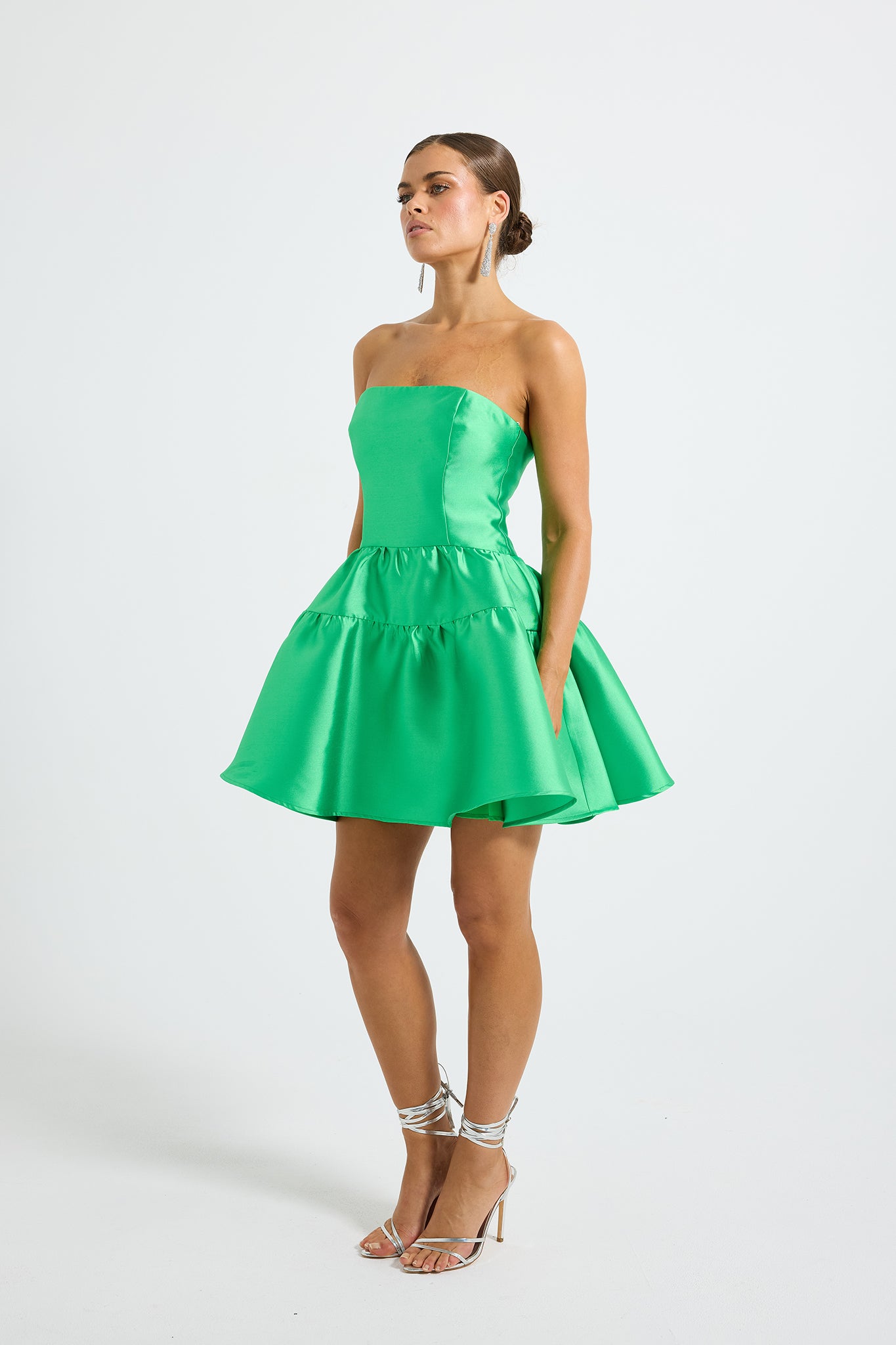 Pippa Mini Dress Clover Green Strapless Taffeta Party Dress PASDUCHAS Pippa Mini Dress Clover Green Strapless Taffeta Party Dress PASDUCHAS