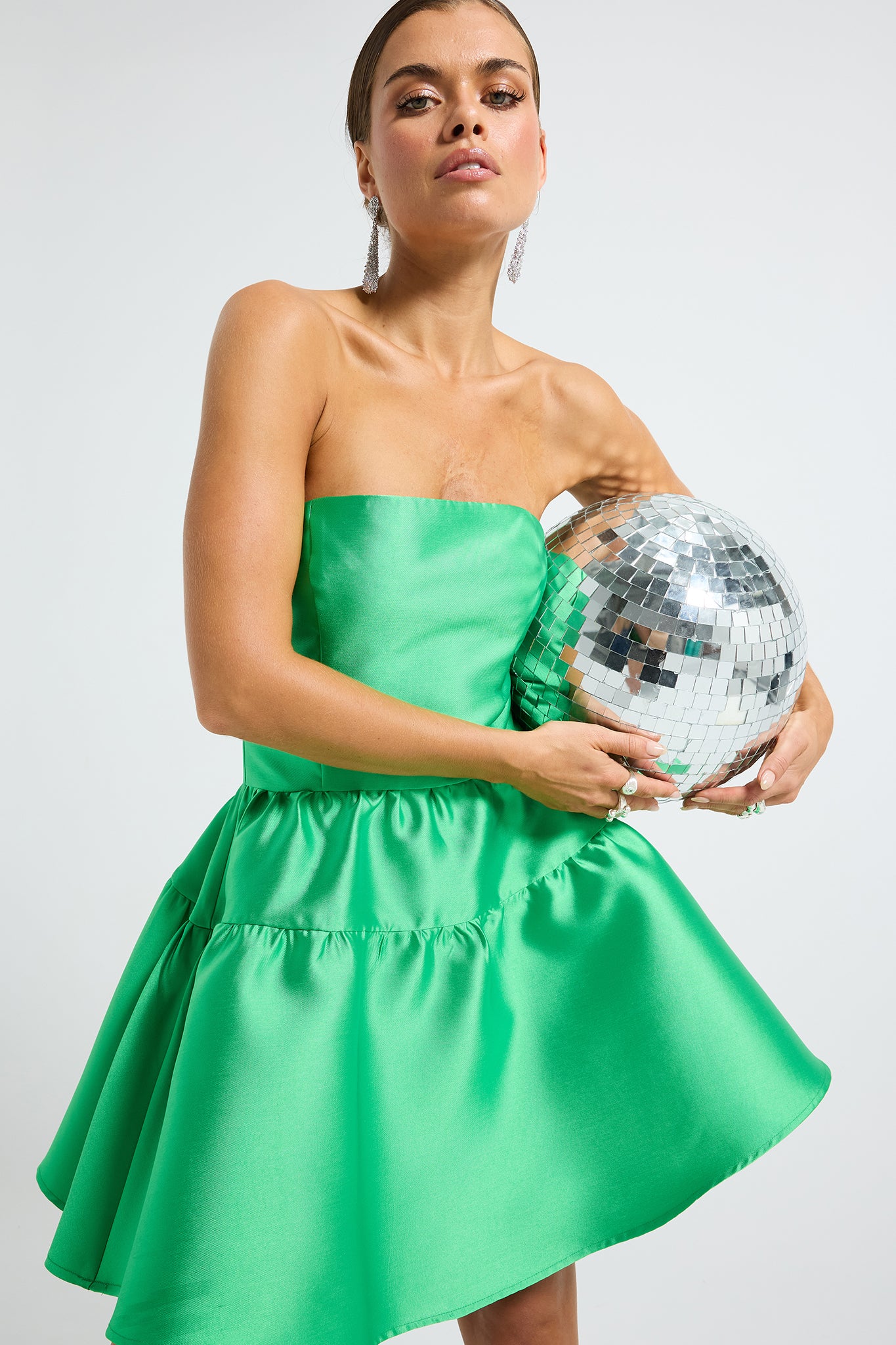 Pippa Mini Dress – Clover Green Strapless Taffeta Party Dress – PASDUCHAS