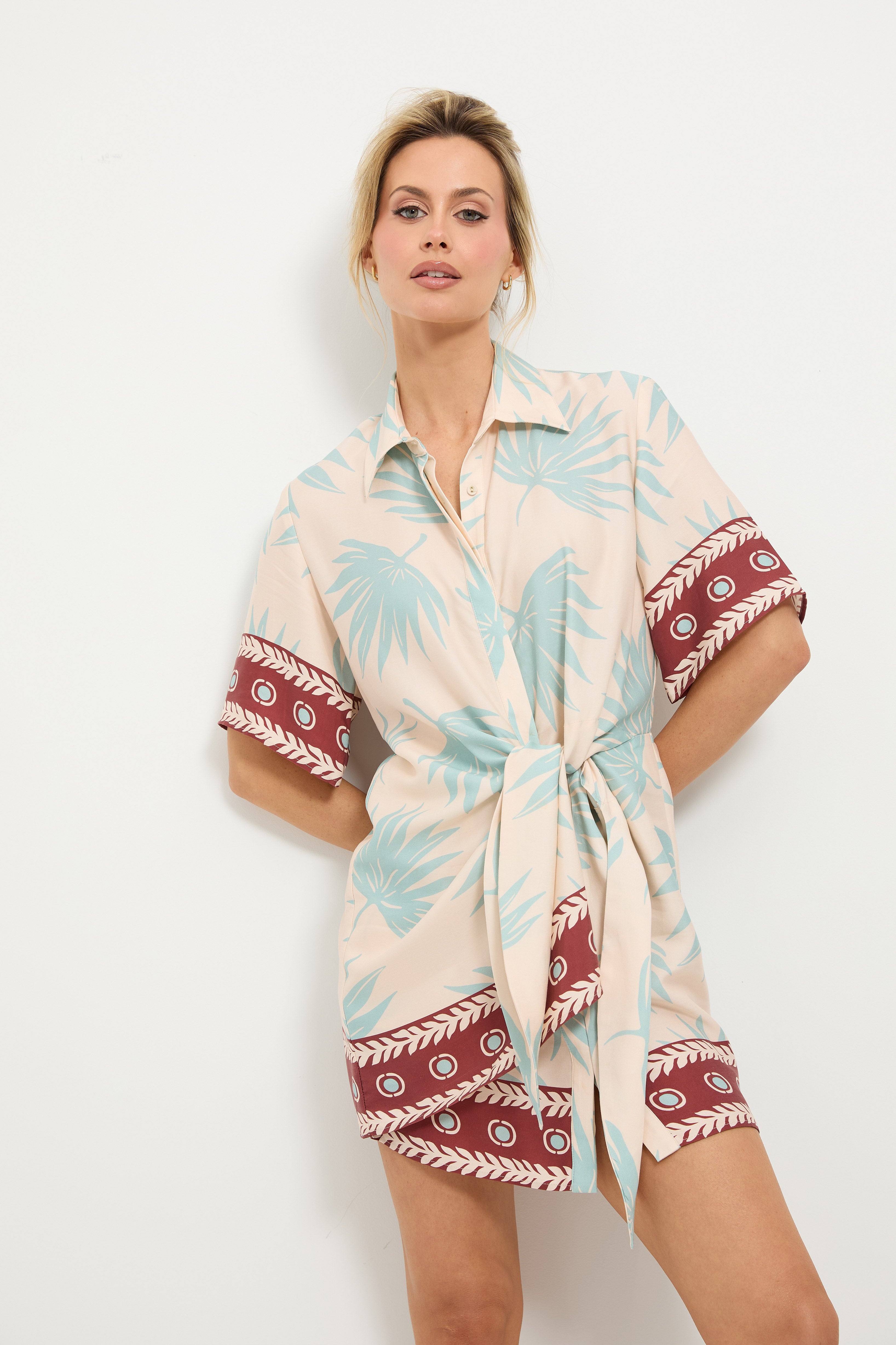 Summer Fling Printed Wrap Mini Shirt Dress P A S D U C H A S