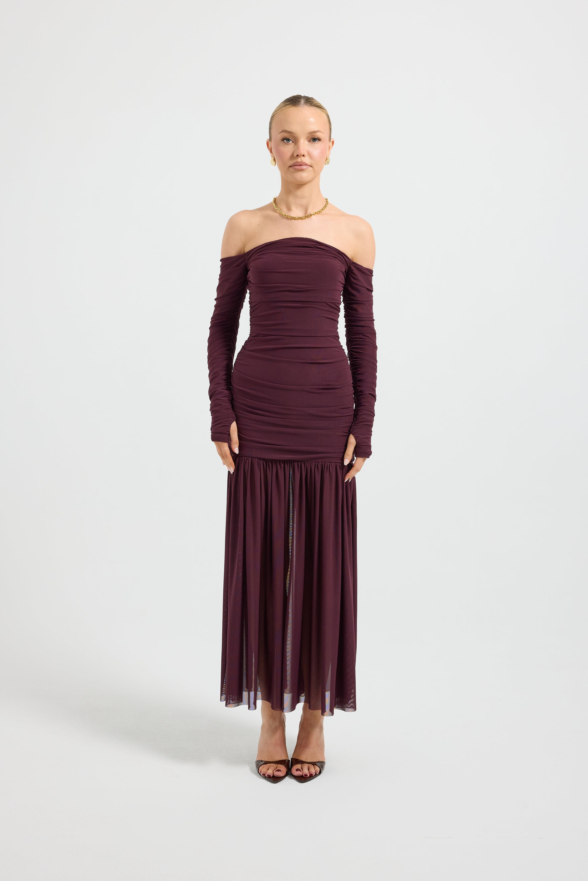 Echo Hourglass Midi Stretch Mesh | Long Sleeve Cocktail Dress PASDUCHAS Echo Hourglass Midi Stretch Mesh | Long Sleeve Cocktail Dress PASDUCHAS