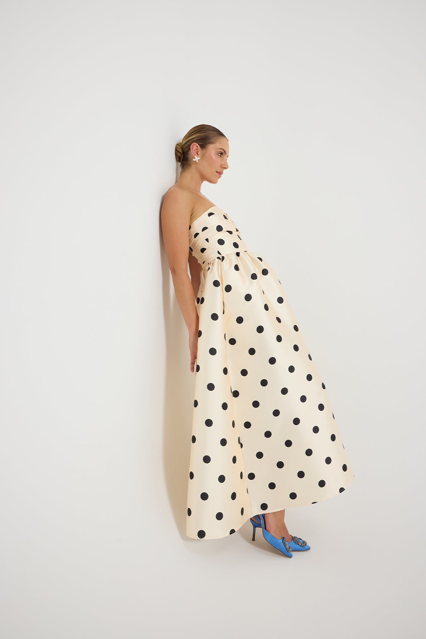 Dottie Strapless Midi  Polka Dot Strapless Midi Dress with Pockets   PASDUCHAS
