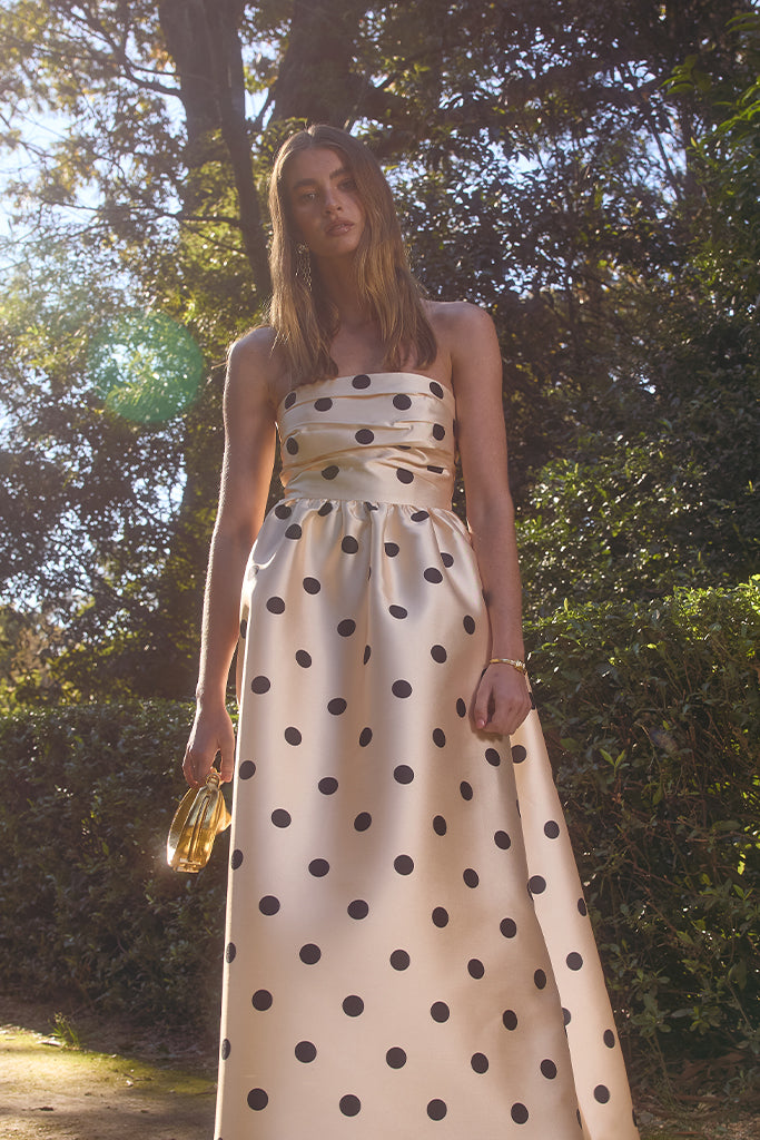strapless midi dress pattern Dottie Strapless Midi – Polka Dot Strapless Midi Dress with Pockets –  PASDUCHAS