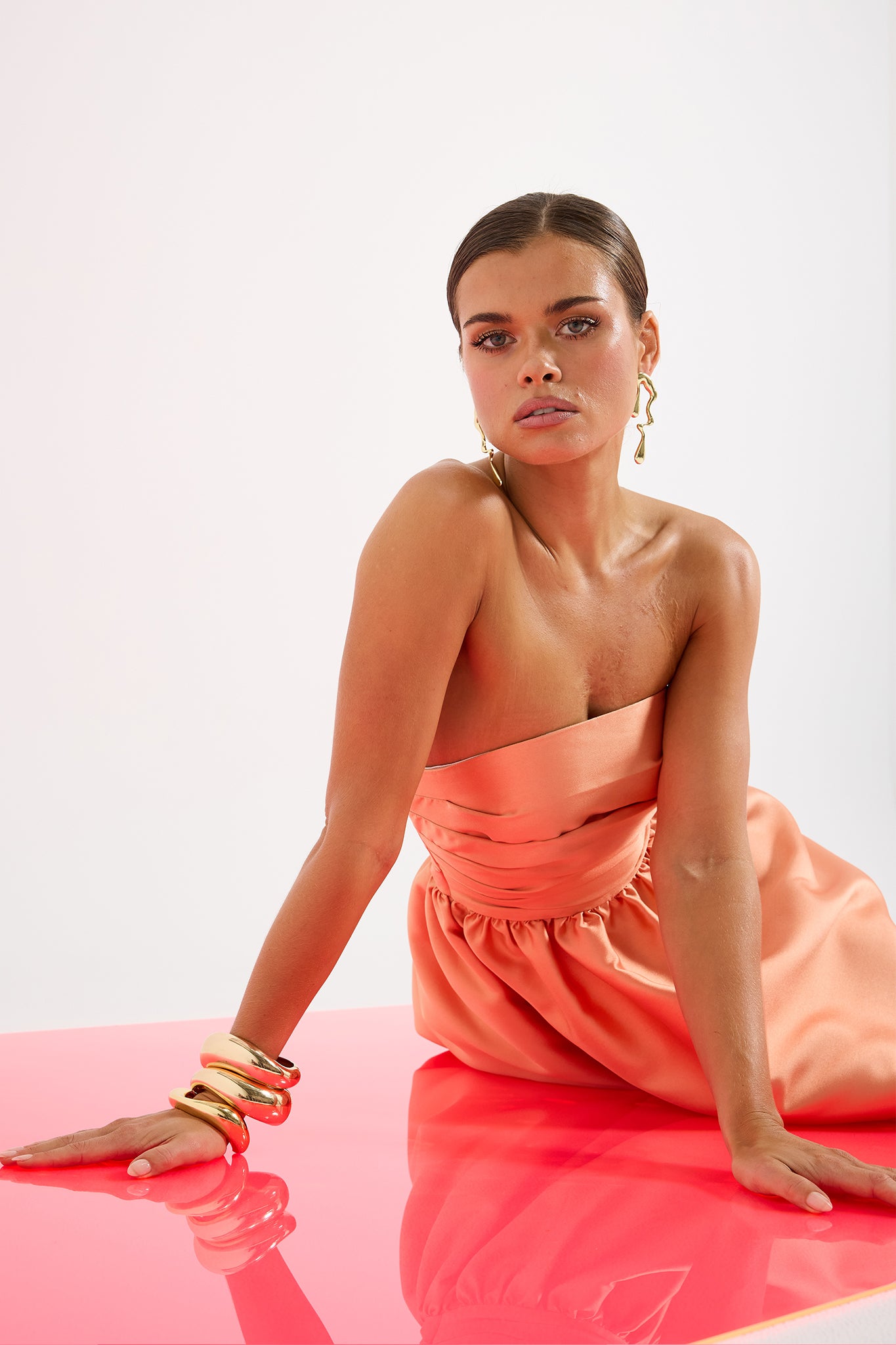 Pippa Strapless Midi - Sunset Orange Formal Event-wear Dress PASDUCHAS Pippa Strapless Midi - Sunset Orange Formal Event-wear Dress PASDUCHAS