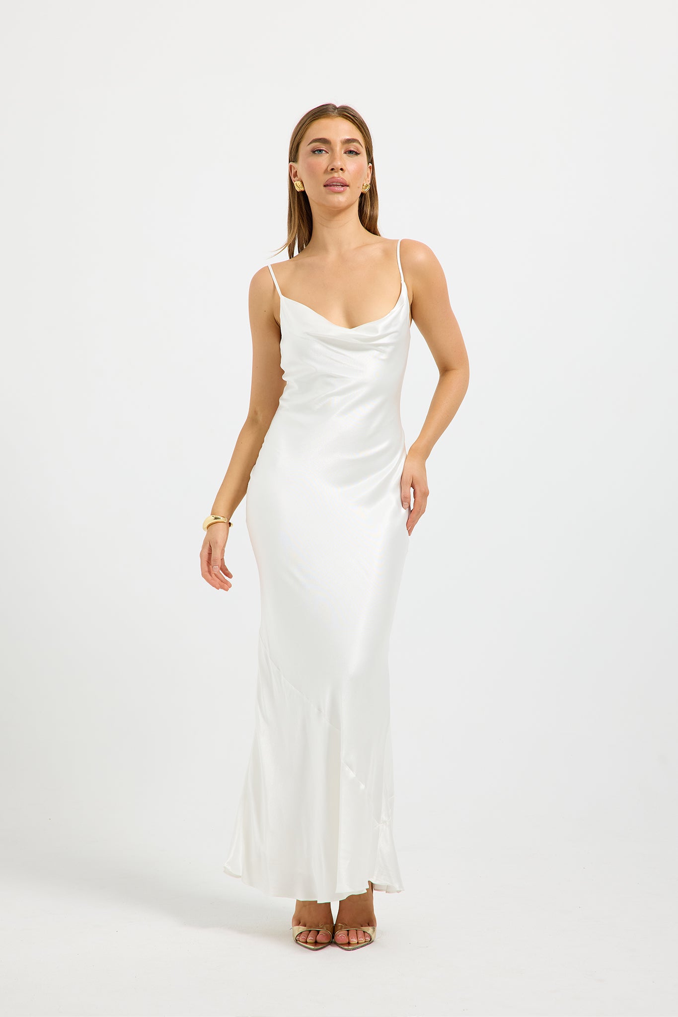 bias cut white dress Quinn Cowl Maxi Size:18 - 24 mo. Lucy Black Long Sleeve Adjustable shoulder straps allow neckline_sweetheart