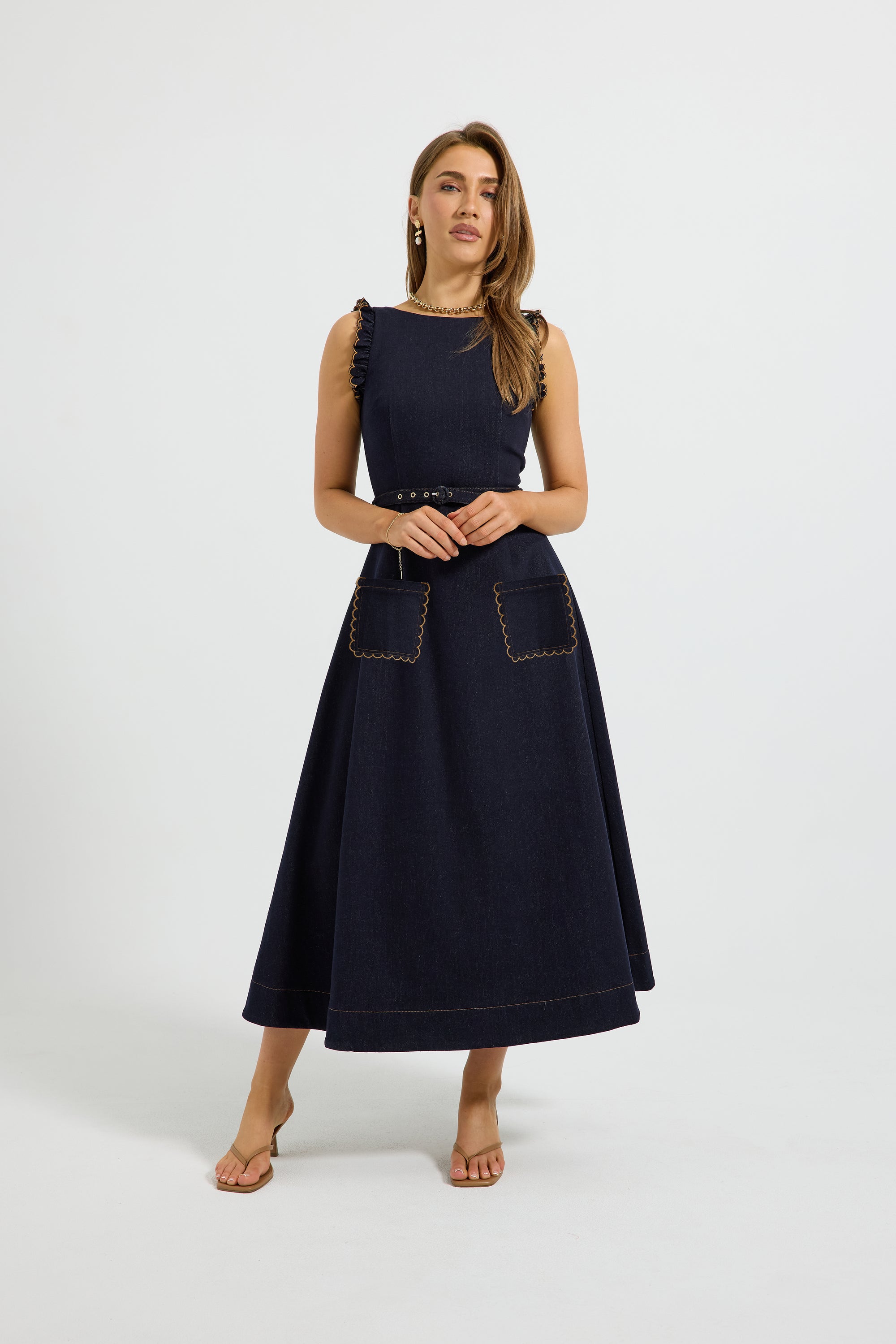 Hudson Denim Ruffle Midi