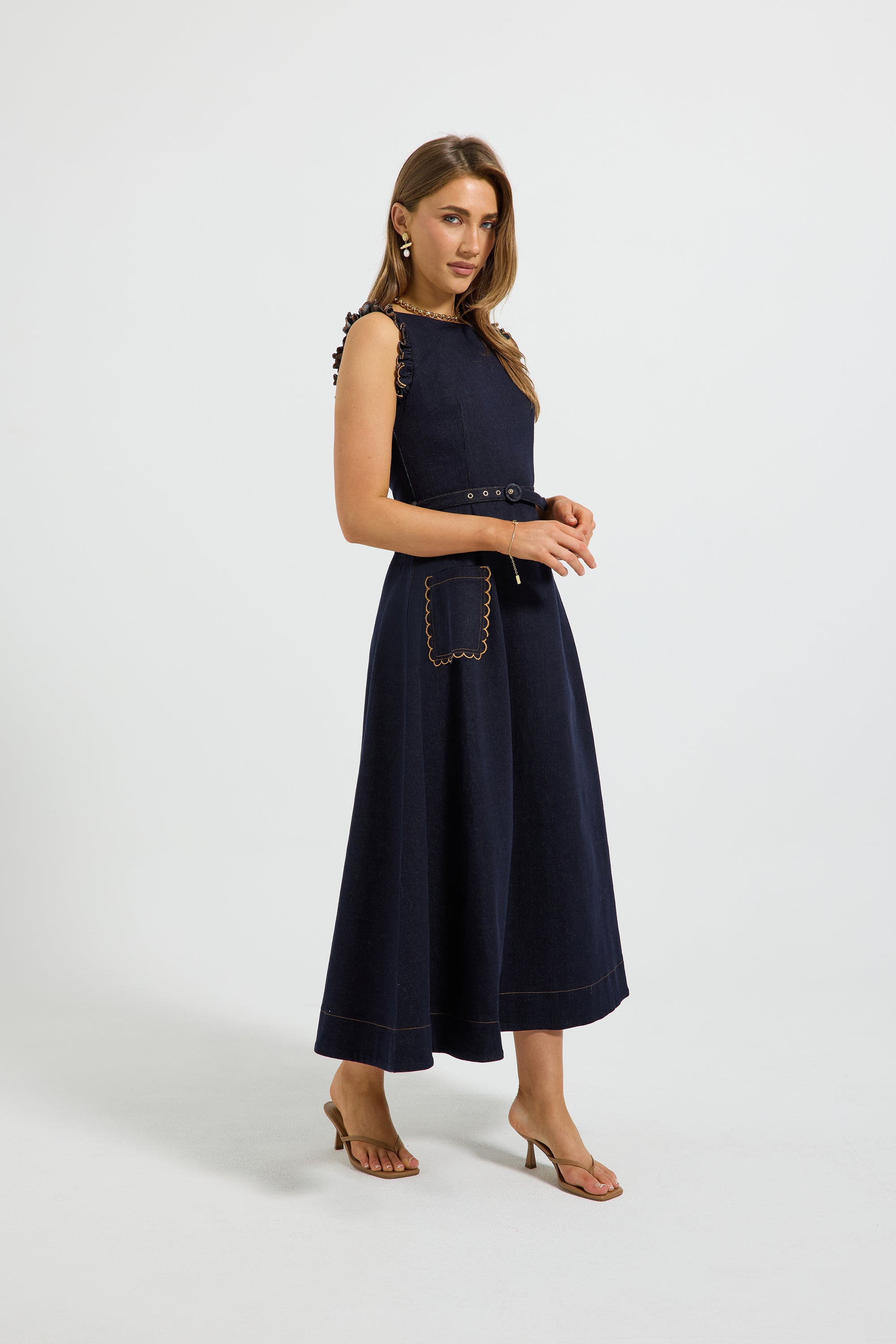 Hudson Denim Ruffle Midi