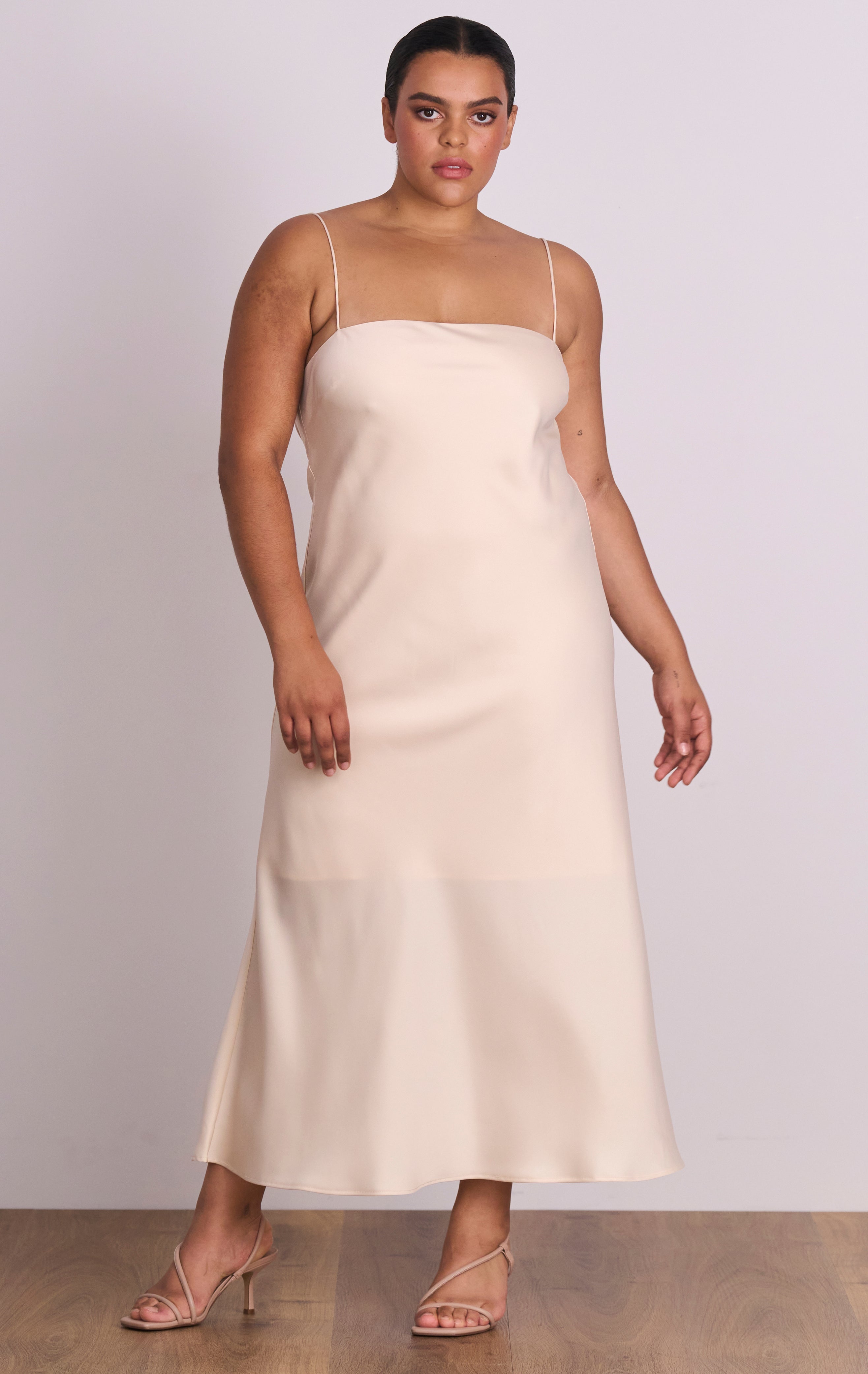 sachin and babi light blue dress Silky Gold Champagne Satin Dress - Midi Slip Dress